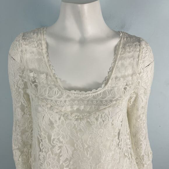 Free People Sheer Lace Tunic Shirt Top White Sz Small Whimsigoth Boho Gypsy - Picture 3 of 14